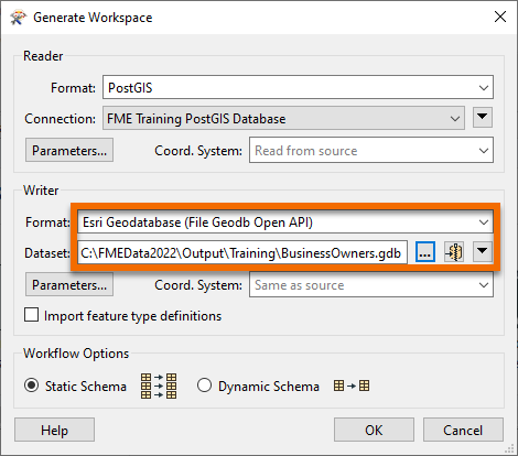 Setting Writer Format and Dataset